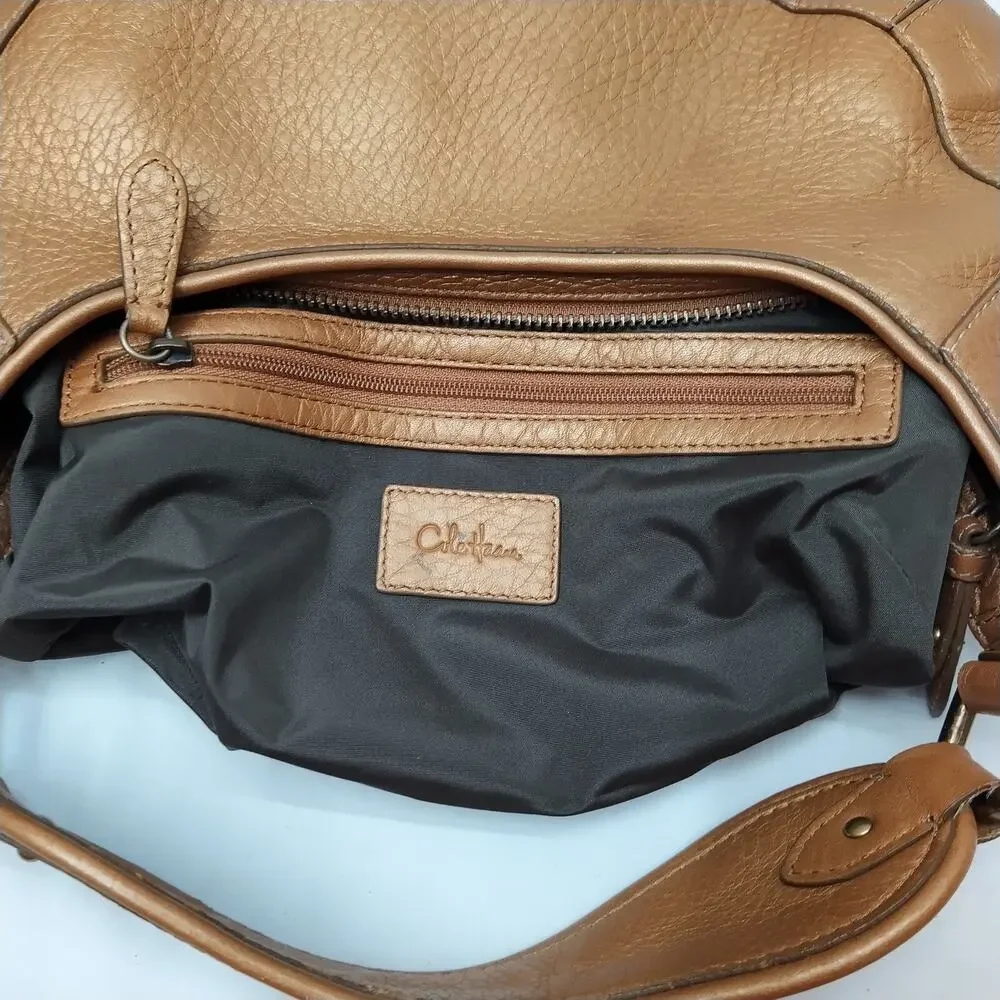 Cole Haan Metallic Brown Leather Zipper Closure Hobo Shoulder Bag